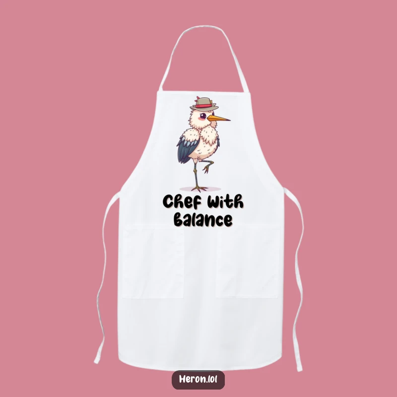 Funny Heron Balance Apron: Chef Bird Hat Kitchen Gift