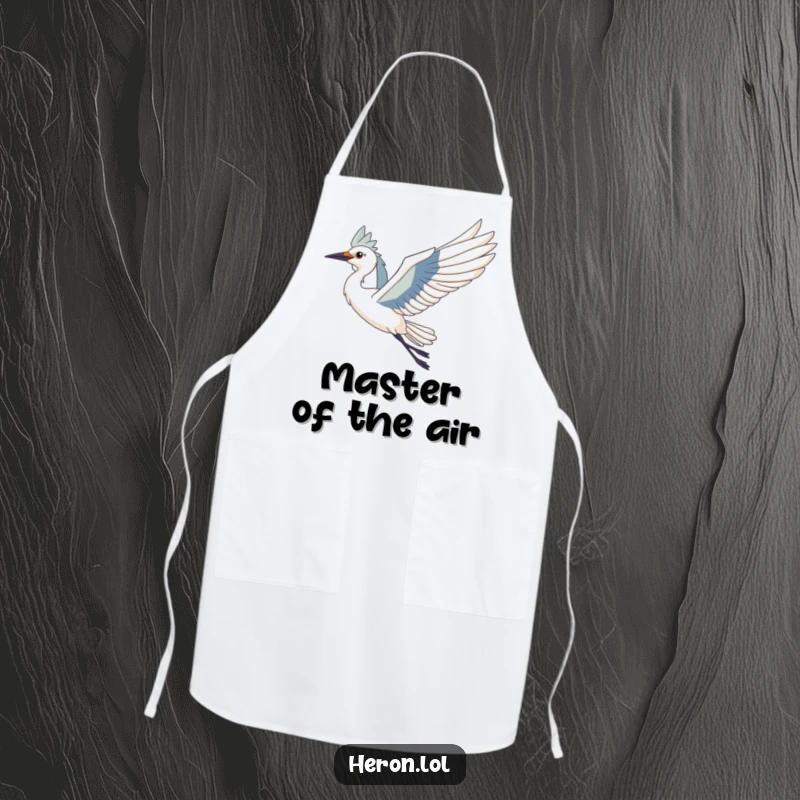 Funny Heron Bird Apron: Kitchen apron with a majestic heron soaring on a gentle breeze, adding grace to cooking.