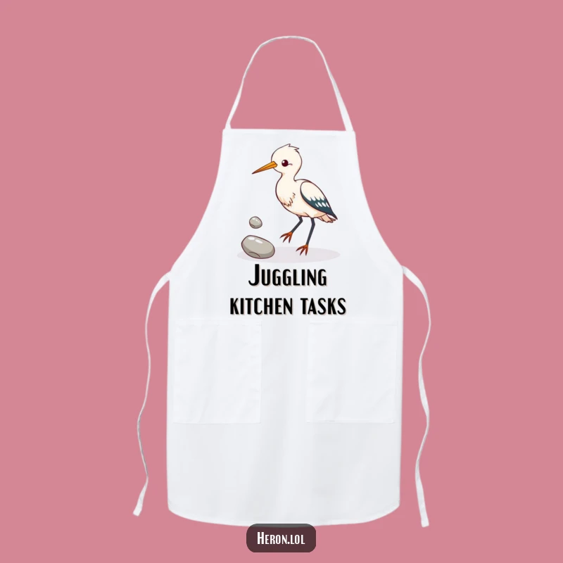 Funny Heron Juggling Pebbles Apron: Kitchen Talent & Bird Humor, Ideal Funny Gift!
