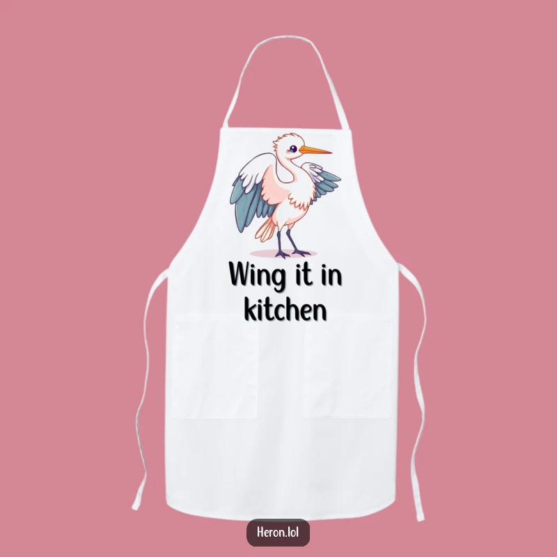 Funny Kawaii Heron Apron: Culinary Grace Bird, Humorous Kitchen Gift