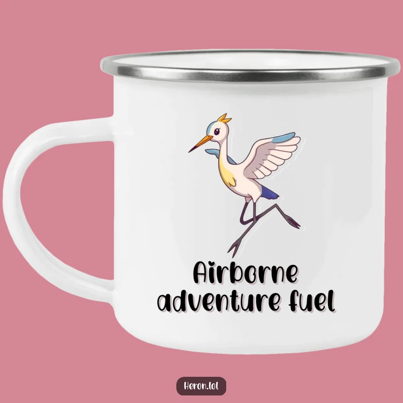 Funny Heron Camping Mug: Leap into Adventure, Humorous Outdoor Gift