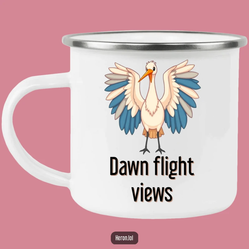 Funny Heron Camping Mug: Durable Art of Colorful Wings, Outdoor Gift