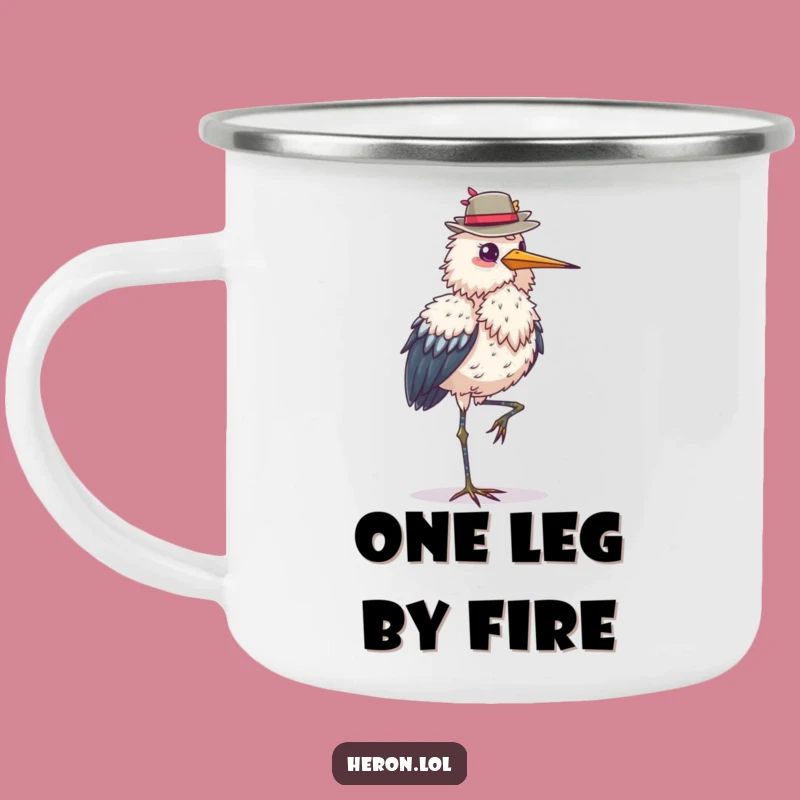Funny Heron Balance Camping Mug: Outdoor Bird Hat Cup Gift