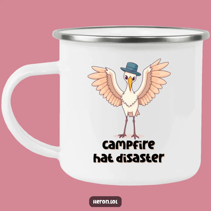 Funny Heron Camping Mug: Hat Adventure - Durable & Comical Gift
