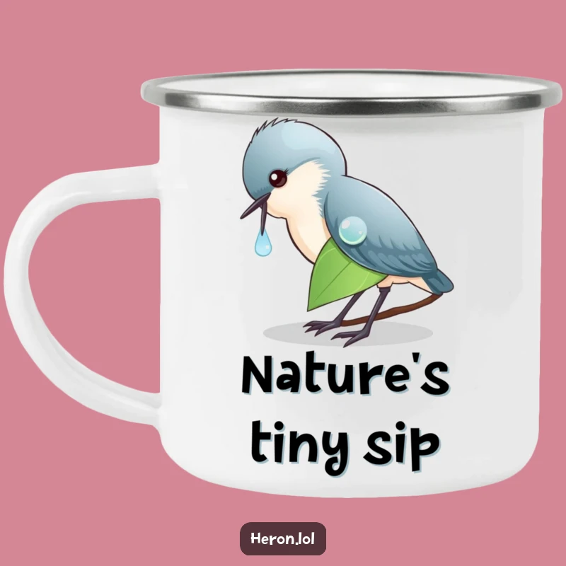 Funny Heron Dewdrop Camping Mug, Outdoor Bird Adventure Gift