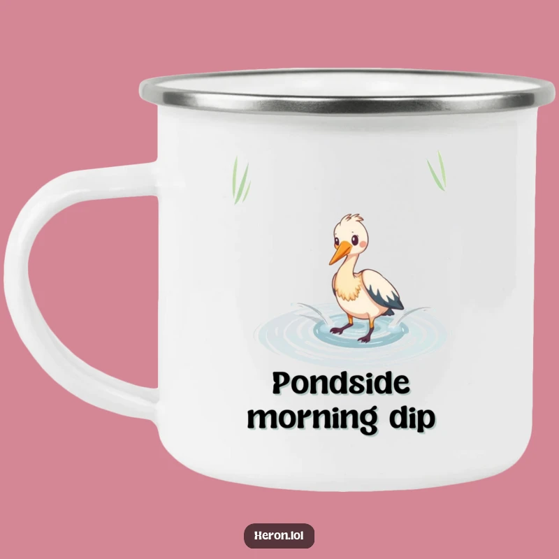 Funny Heron Splashing Camping Mug: Playful Pond Fun Outdoors