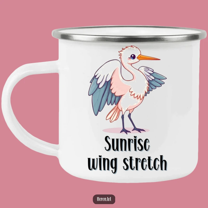 Funny Kawaii Heron Camping Mug: Durable Wing Motion, Humorous Outdoor Gift