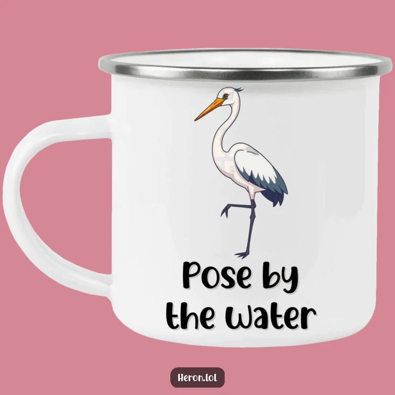 Funny Heron Enamel Mug - Elegant Camper, Sophisticated Outdoor Companion, Unique Gift