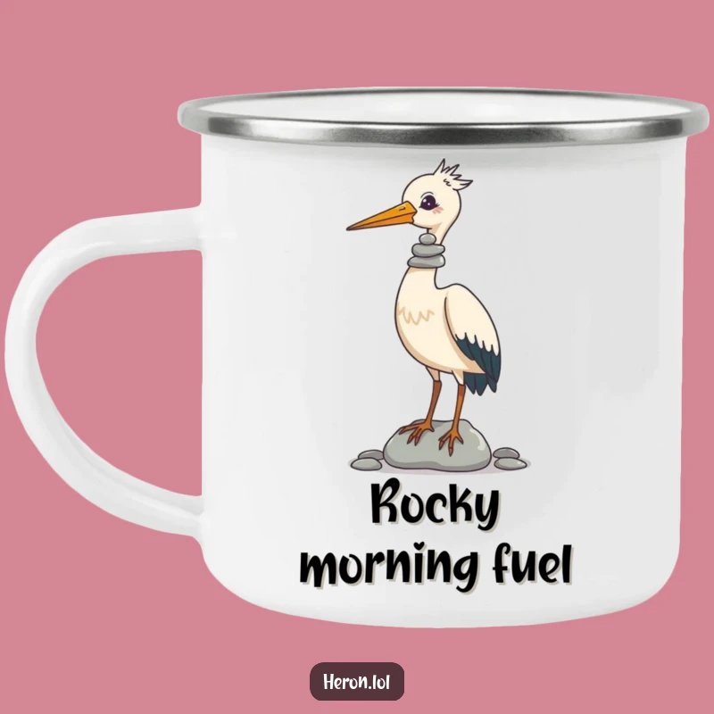 Funny Heron Zen Camping Mug: Adventure with Comedic Balance
