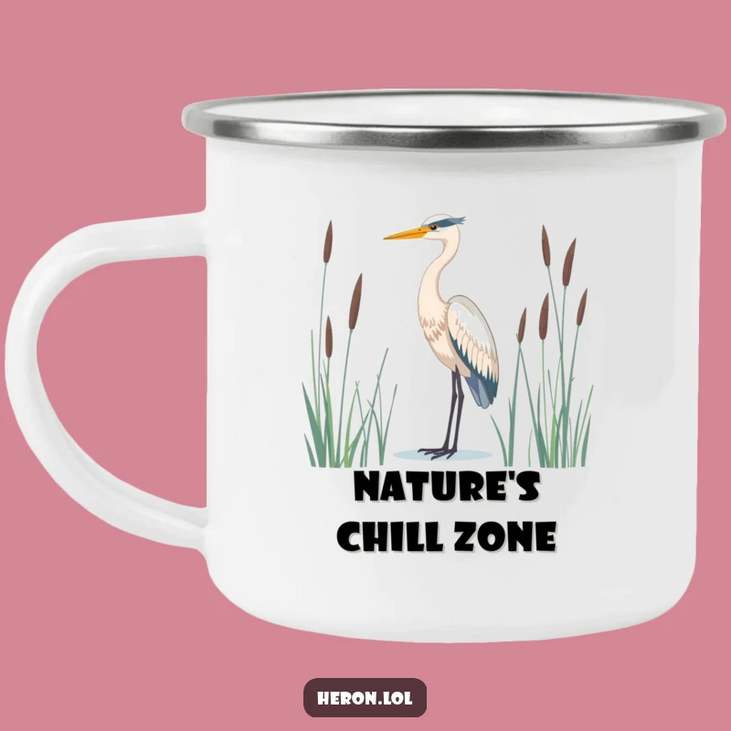 Serene Heron Bird Campfire Mug: Majestic Outdoor Sip of Calm
