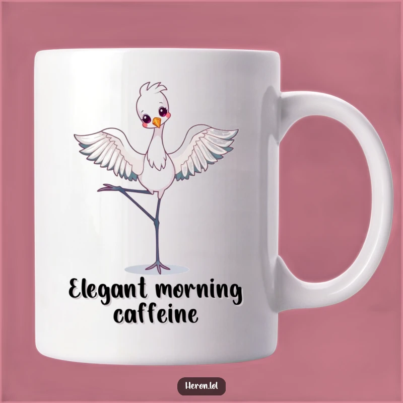 Funny Kawaii Heron Mug: Ballet Pose, Cute Bird, Perfect Humorous Gift