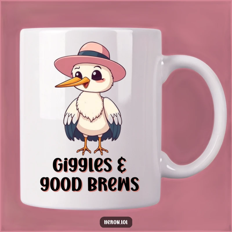 Funny Giggling Heron Floppy Hat Mug: Cheerful Bird Humor, Perfect Funny Gift!