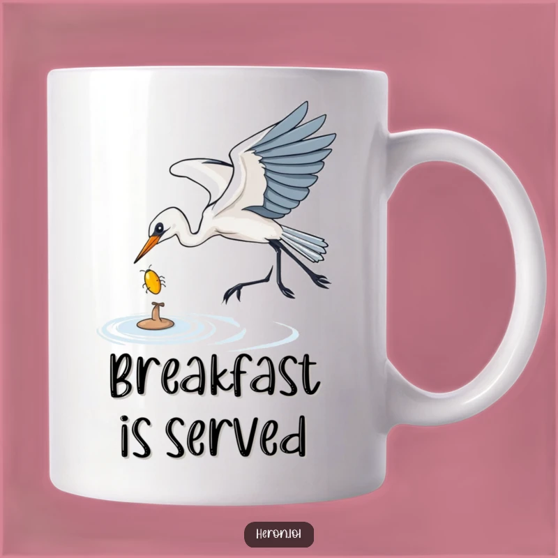 Funny Heron Bug Catcher Mug: Graceful Swoop, Shiny Prey, Humorous Gift