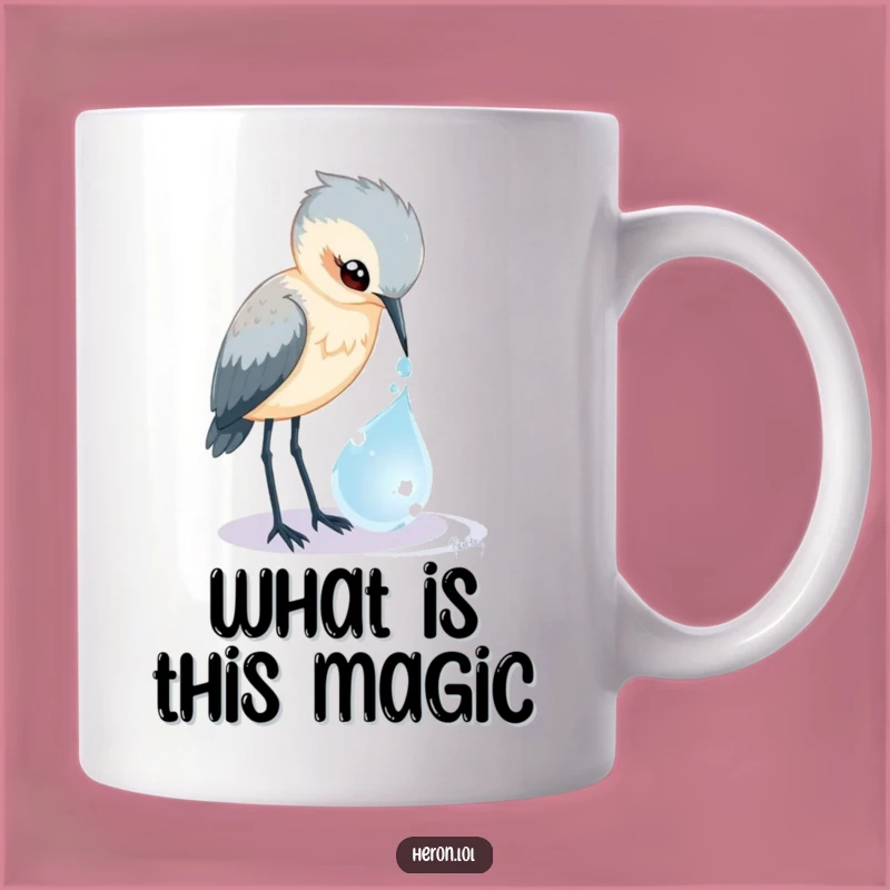 Funny Heron Dewdrop Mug: Curious Bird's Magic Gaze, a Hilarious Gift