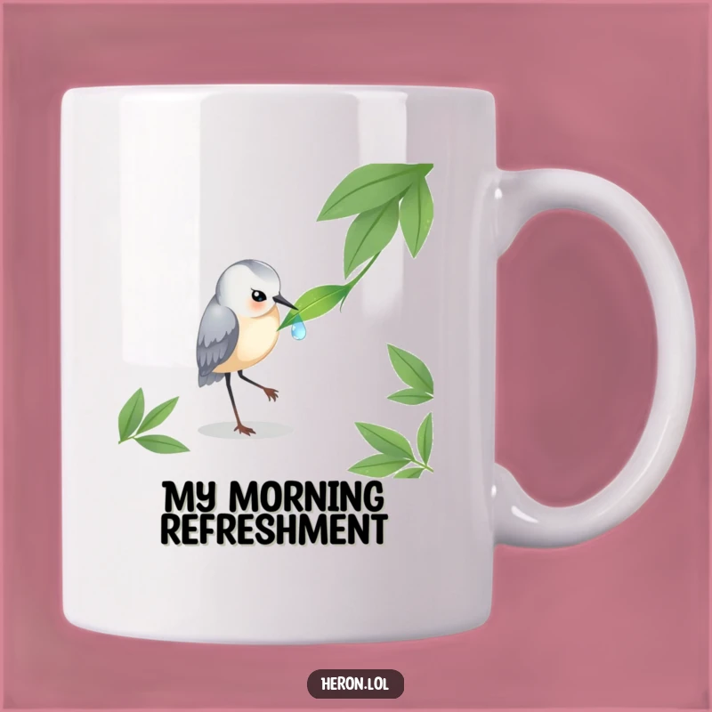 Funny Heron Dewdrop Mug - Elegant Bird Nature Gift