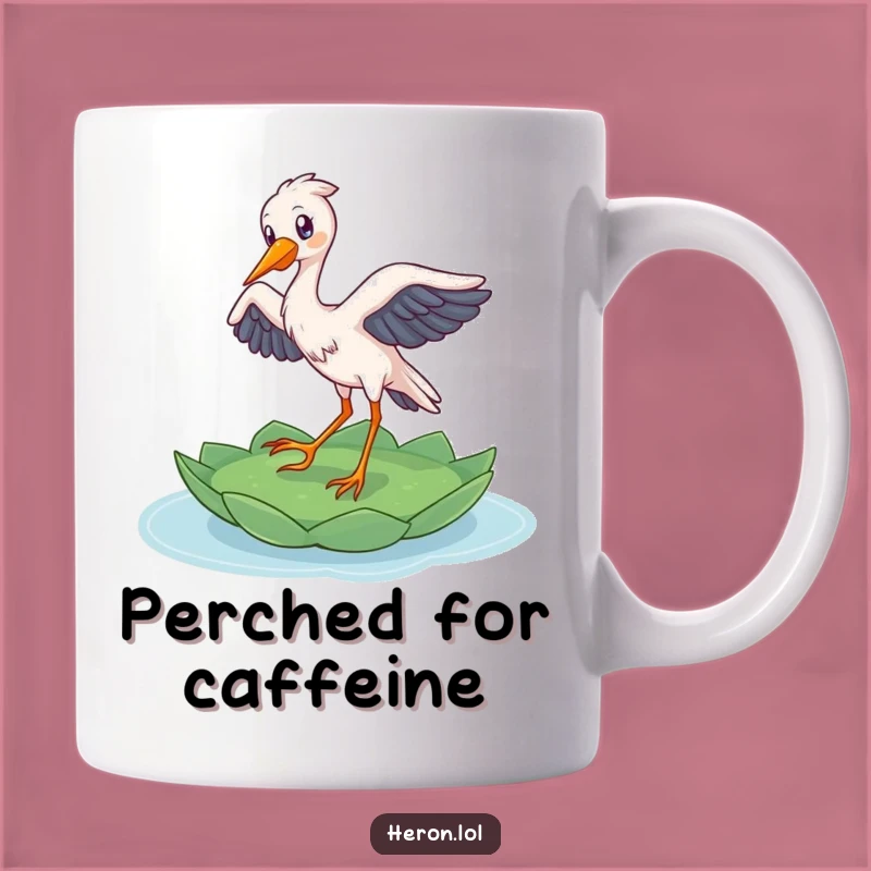Funny Heron Mug: Delighted Bird Lands Gracefully, a Hilarious Nature Gift