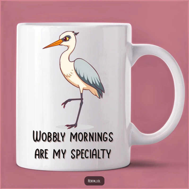 Funny Heron Mug: Tiptoeing Bird Pose - Hilarious Balance Act Gift