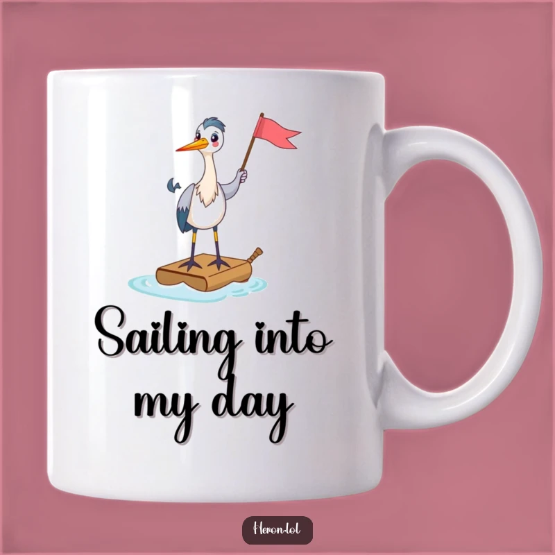 Funny Heron Raft Mug: Happy Leader, Tiny Flag, Perfect Humorous Gift