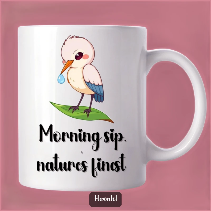 Funny Heron Mug: Dewdrop Delight - Nature's Sip & Perfect Funny Gift