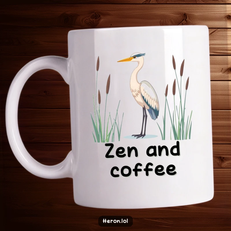 Majestic heron bird standing tall amidst tall reeds, looking serene and peaceful in its natural habitat, a calming artwork.