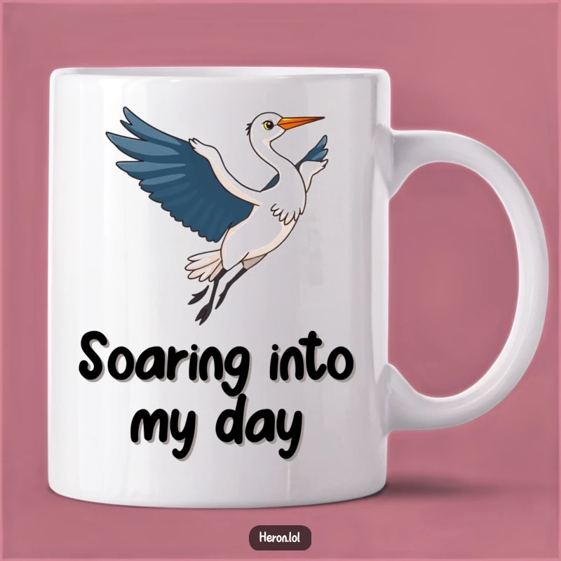 Funny Kawaii Heron Mug: Elegant Bird Takes Flight, Perfect Humorous Gift