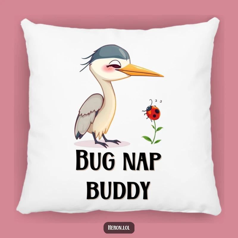 Funny Smiling Heron Pillow: Ladybug Friend, Comfy & Humorous Accent