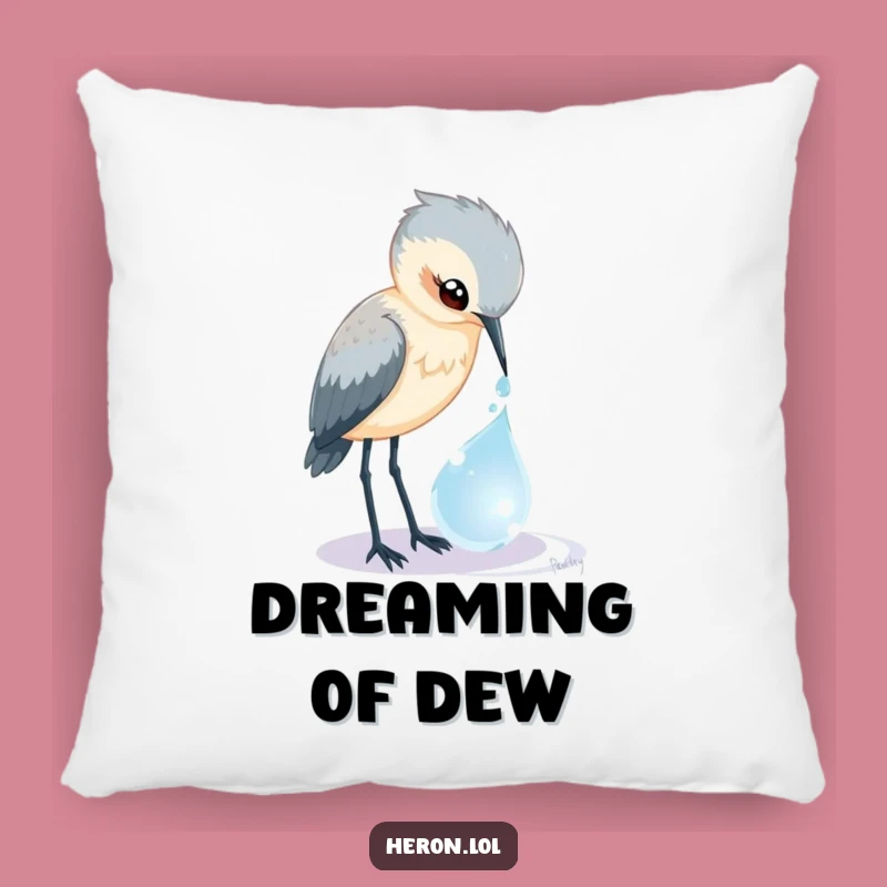 Funny Heron Dewdrop Pillow: Curious Bird's Magic, Cozy & Hilarious Accent