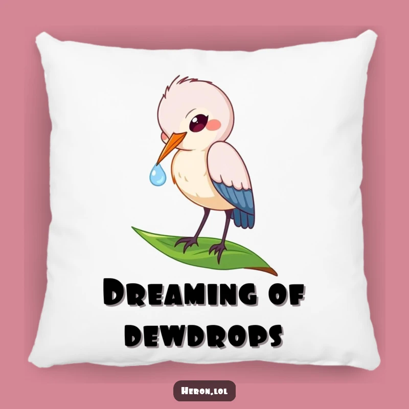 Funny Heron Pillow: Dewdrop Sip - Cozy Nature Comfort & Funny Gift