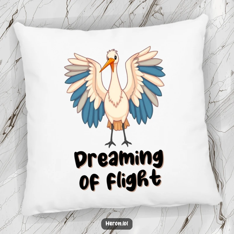 Funny Heron Pillow: A soft cushion showcasing a heron bird with large, colorful wings, adding a touch of artistic charm.