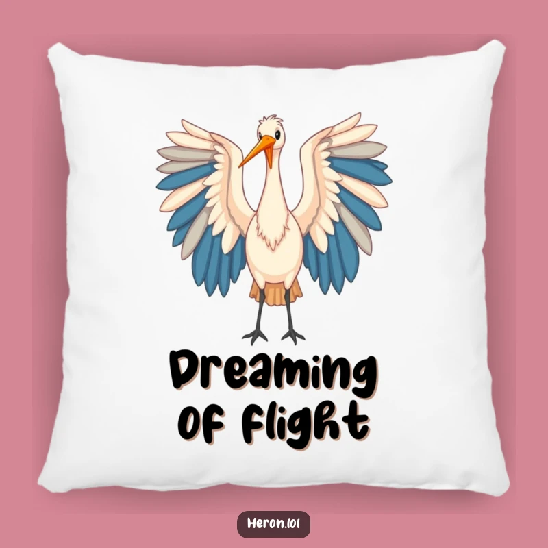 Funny Heron Pillow: Soft Art of Colorful Wings, Cozy Home Decor Gift