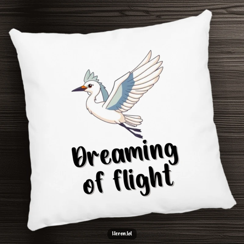 Funny Heron Bird Pillow: Soft cushion featuring a majestic heron with outstretched wings, gracefully riding a gentle breeze.