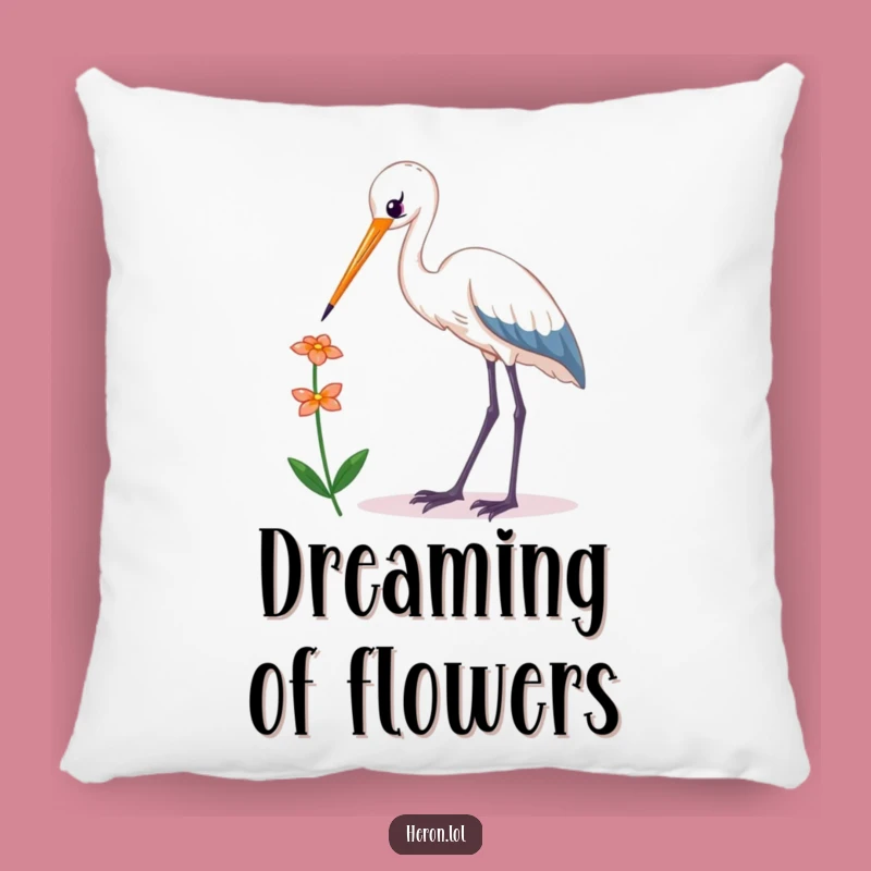 Funny Kawaii Heron Pillow: Soft Bird Reaching Flower, Cozy Humorous Accent