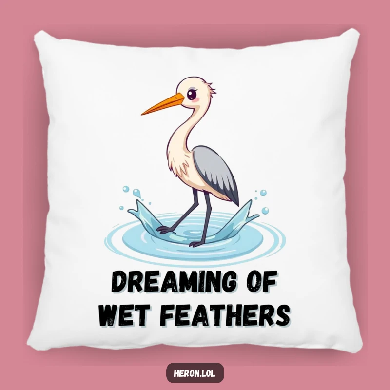 Funny Heron Pillow: Kawaii Bird Splashing Water, Comfy & Cute Accent Gift