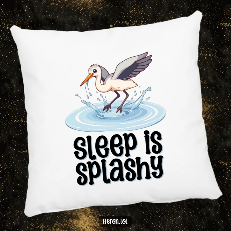 Funny Clumsy Dive Heron Pillow: A heron performs a clumsy dive, splashing copious amounts of water around.