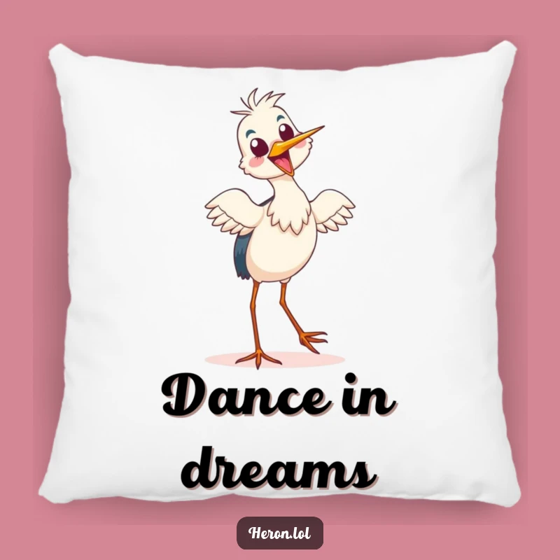 Funny Heron Dance Pillow, Cozy Joyful Accent, Perfect Gift