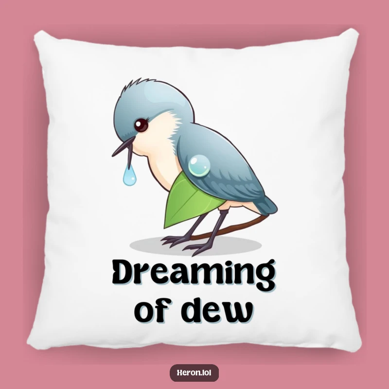 Funny Heron Dewdrop Pillow, Cozy Bird Accent, Perfect Gift