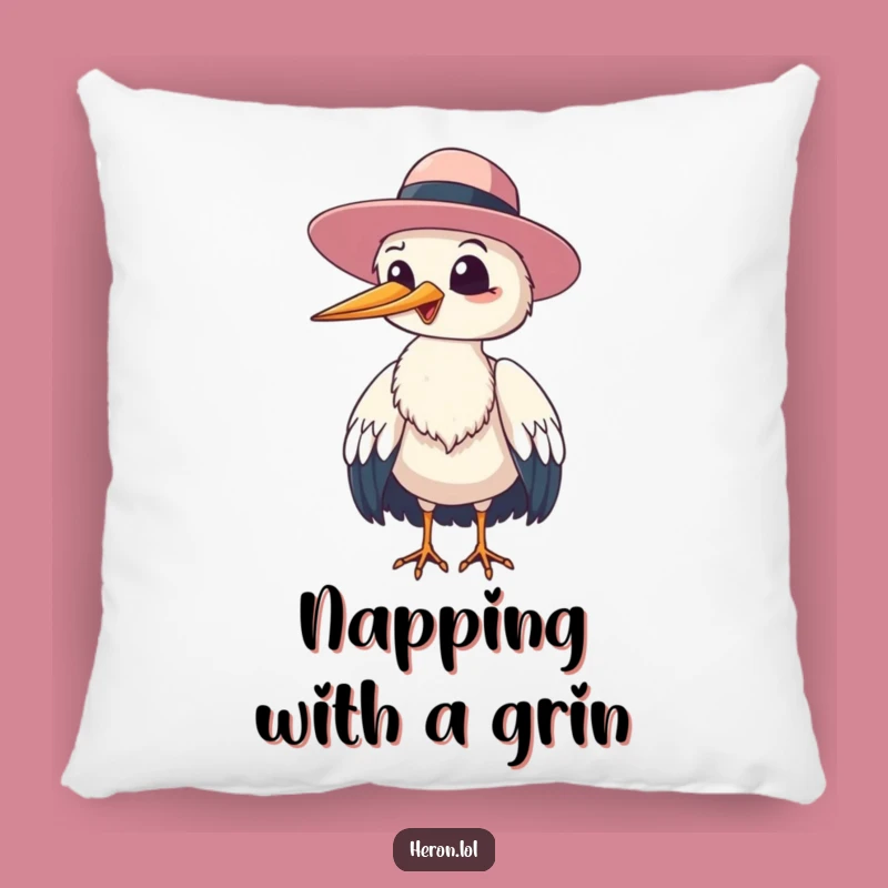 Funny Giggling Heron Floppy Hat Pillow: Cozy Bird Cheer & Humor, Great Funny Gift!
