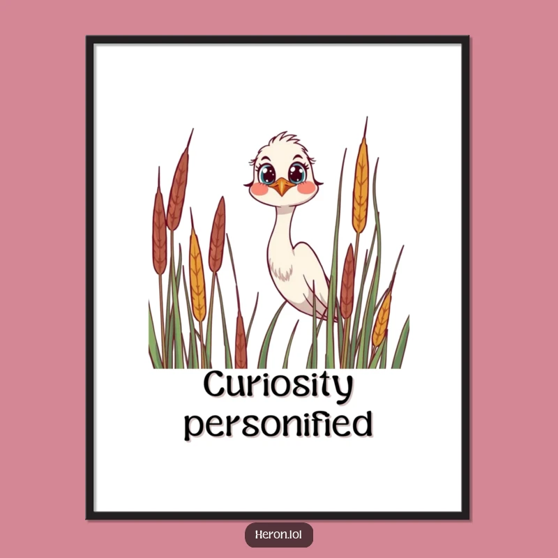 Funny Joyful Heron Digital Art: Curious Bird Decor, Perfect Gift
