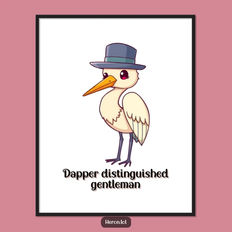 Funny Heron Hat Digital Art: Elegant Bird Print for Sophisticated Decor