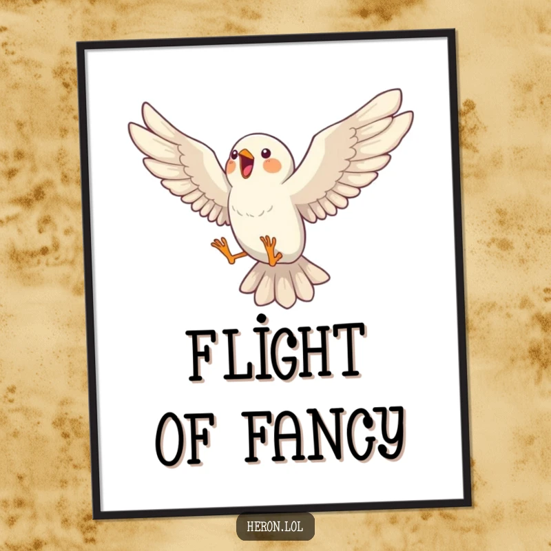 Funny digital art of a bird leaping dynamically mid-song, wings spread wide in a moment of auditory joy. Instantly downloadable.