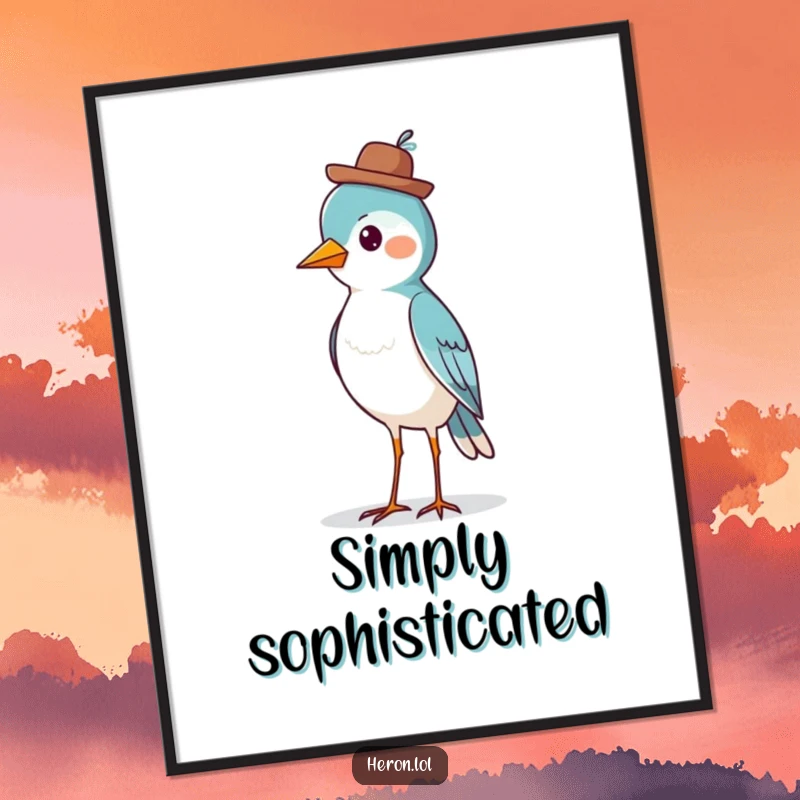 Funny Bird Digital Art: A high-quality image of a proud bird wearing a jaunty hat, perfect for dapper and humorous wall decor.