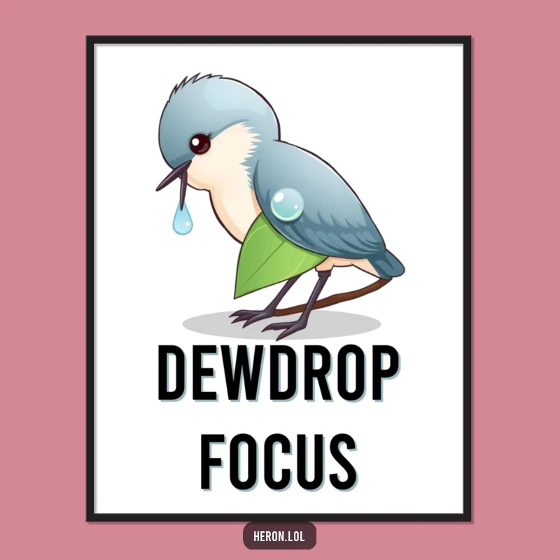 Funny Heron Dewdrop Digital Art, Printable Bird Decor, Instant Gift
