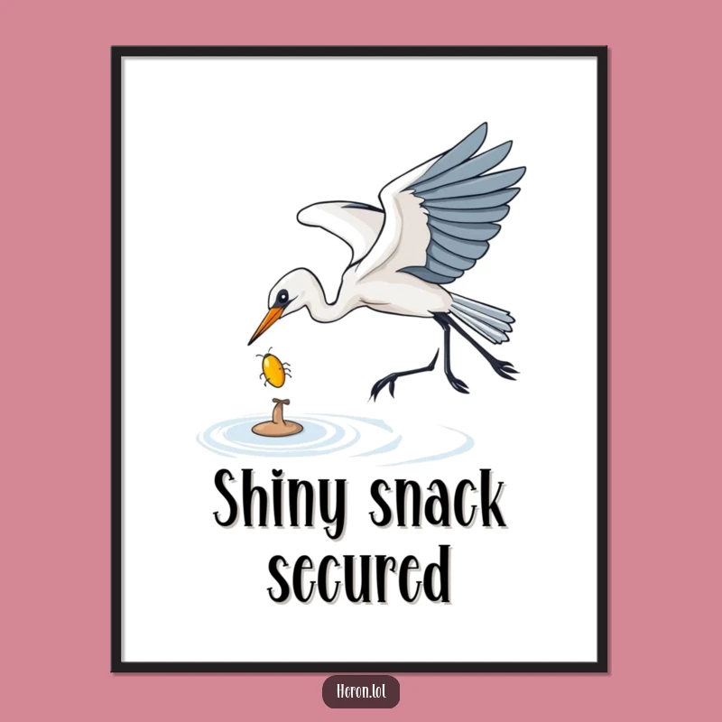 Funny Heron Digital Art: Bug Catching Action, Humorous Decor Print