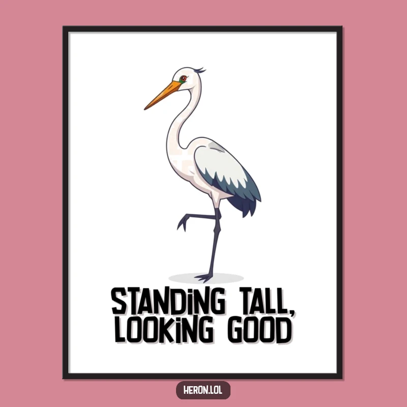 Funny Heron Digital Art - Elegant Pose Download, Sophisticated Bird Scene, Instant Wall Art Gift