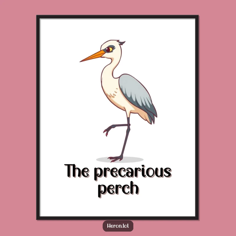 Funny Heron Digital Art: Tiptoe Pose - Whimsical Bird Print Gift