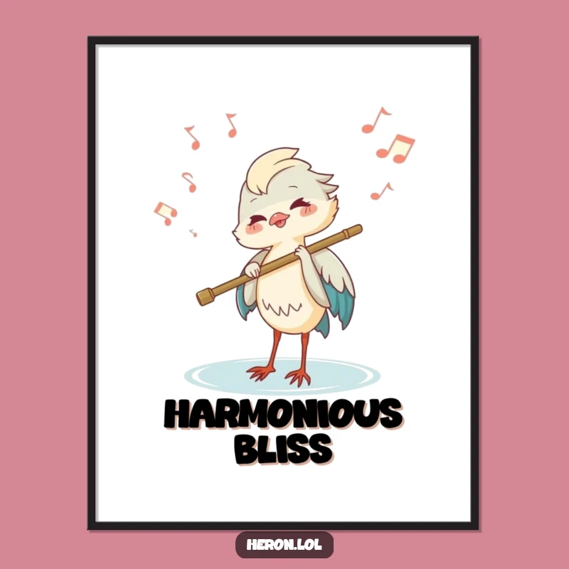 Funny Heron Flute Digital Art: Musical Decor, Instant Funny Gift