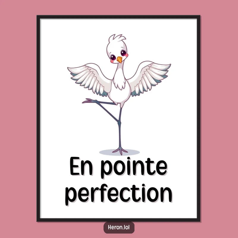 Funny Kawaii Heron Digital Art: Ballet Pose, Cute Decor Print