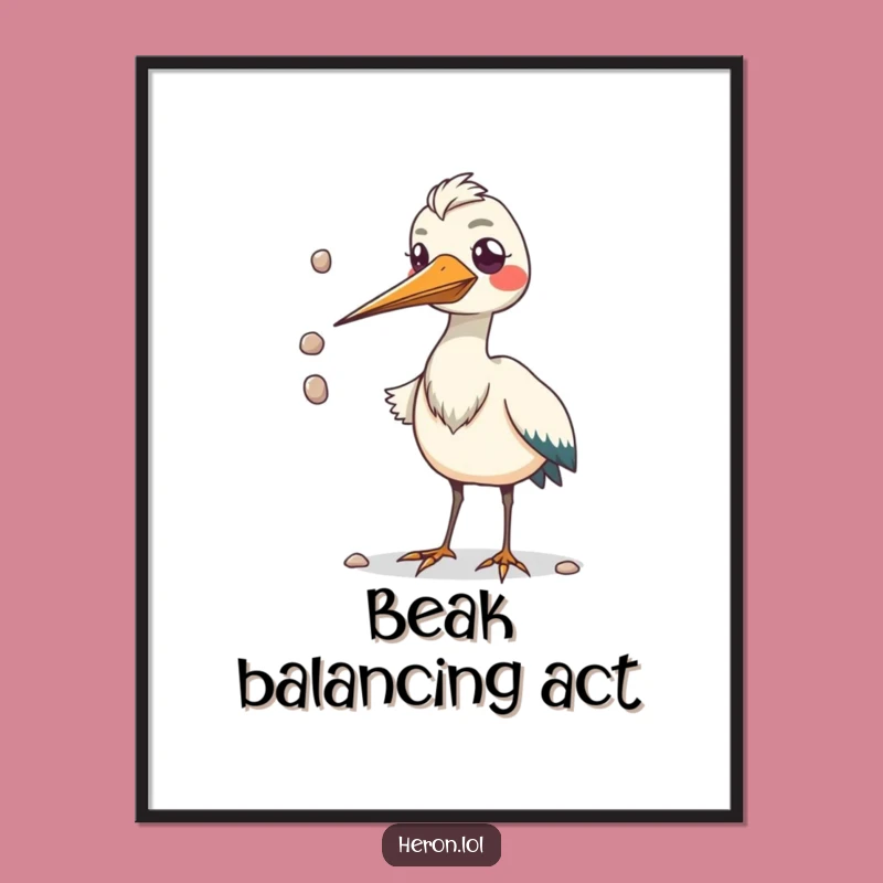 Funny Kawaii Heron Juggling Digital Art - Instant Quirky Decor
