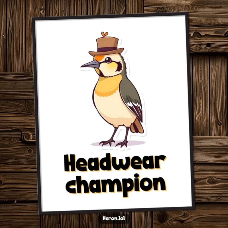 Funny Digital Art Print of a proud bird wearing a jaunty hat, offering instant decorative charm and humor.