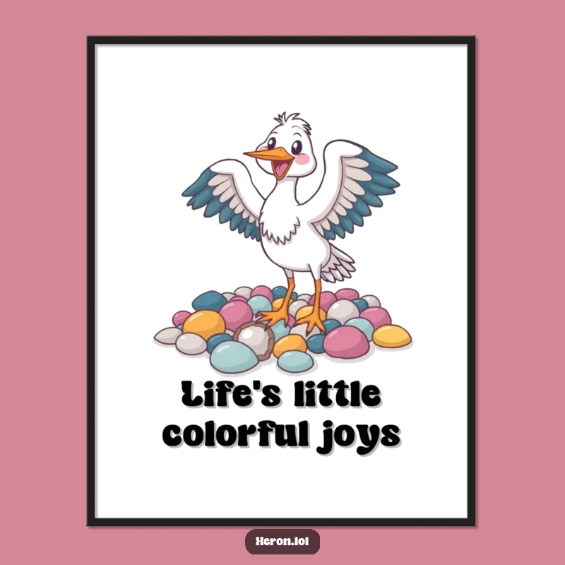 Funny Joyful Heron Bird Digital Art Print - Instant Cheerful Decor